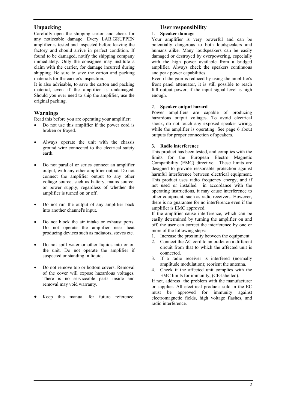 Lab.gruppen LAB 2002 User Manual | Page 2 / 13