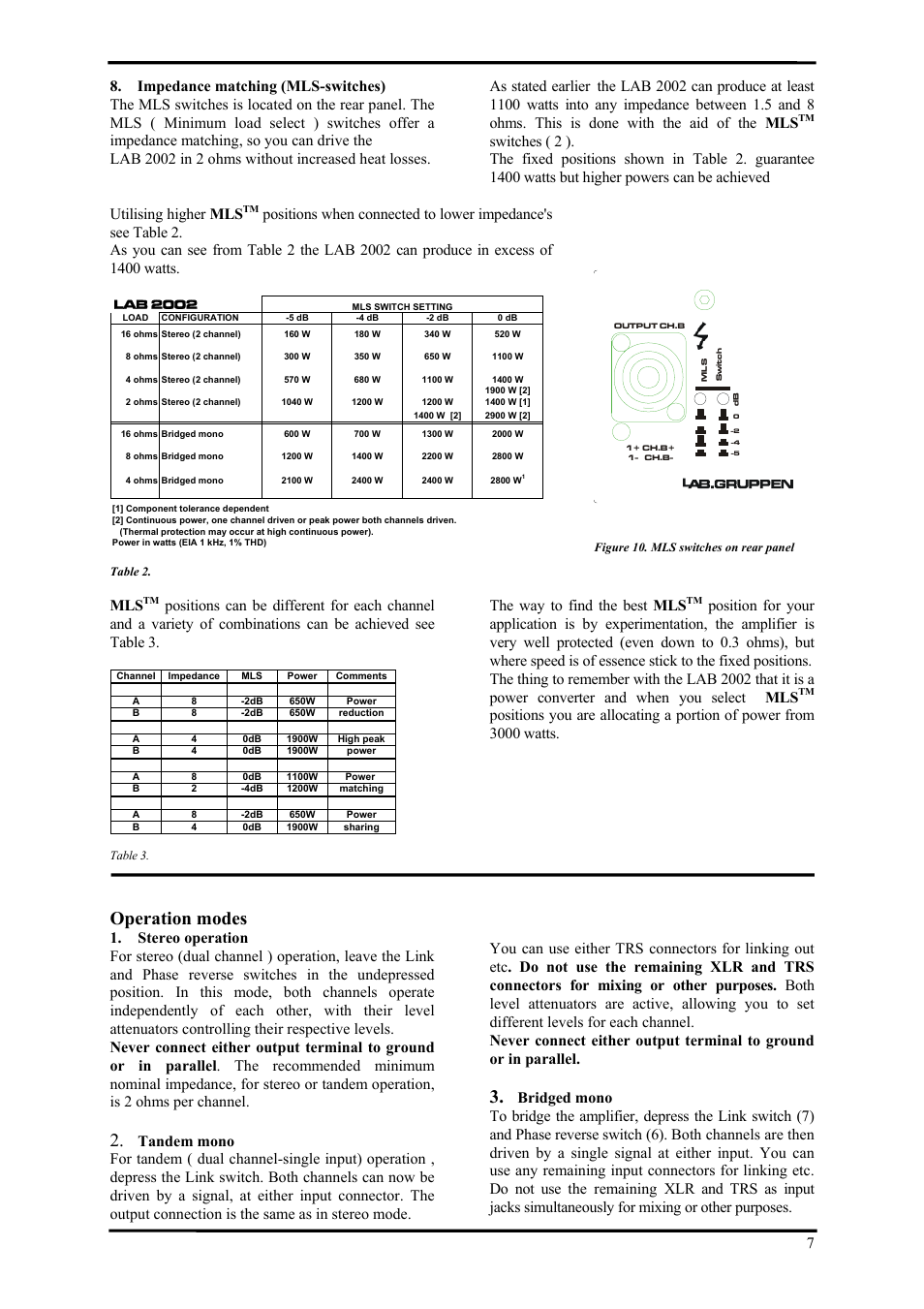 Operation modes, The way to find the best mls | Lab.gruppen LAB 2002 User Manual | Page 7 / 13