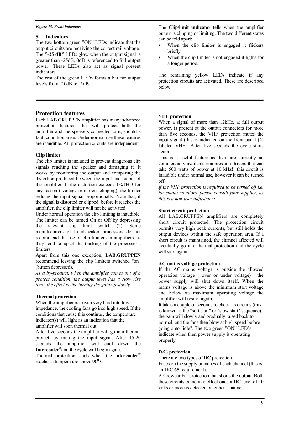 Protection features | Lab.gruppen LAB 2002 User Manual | Page 9 / 13