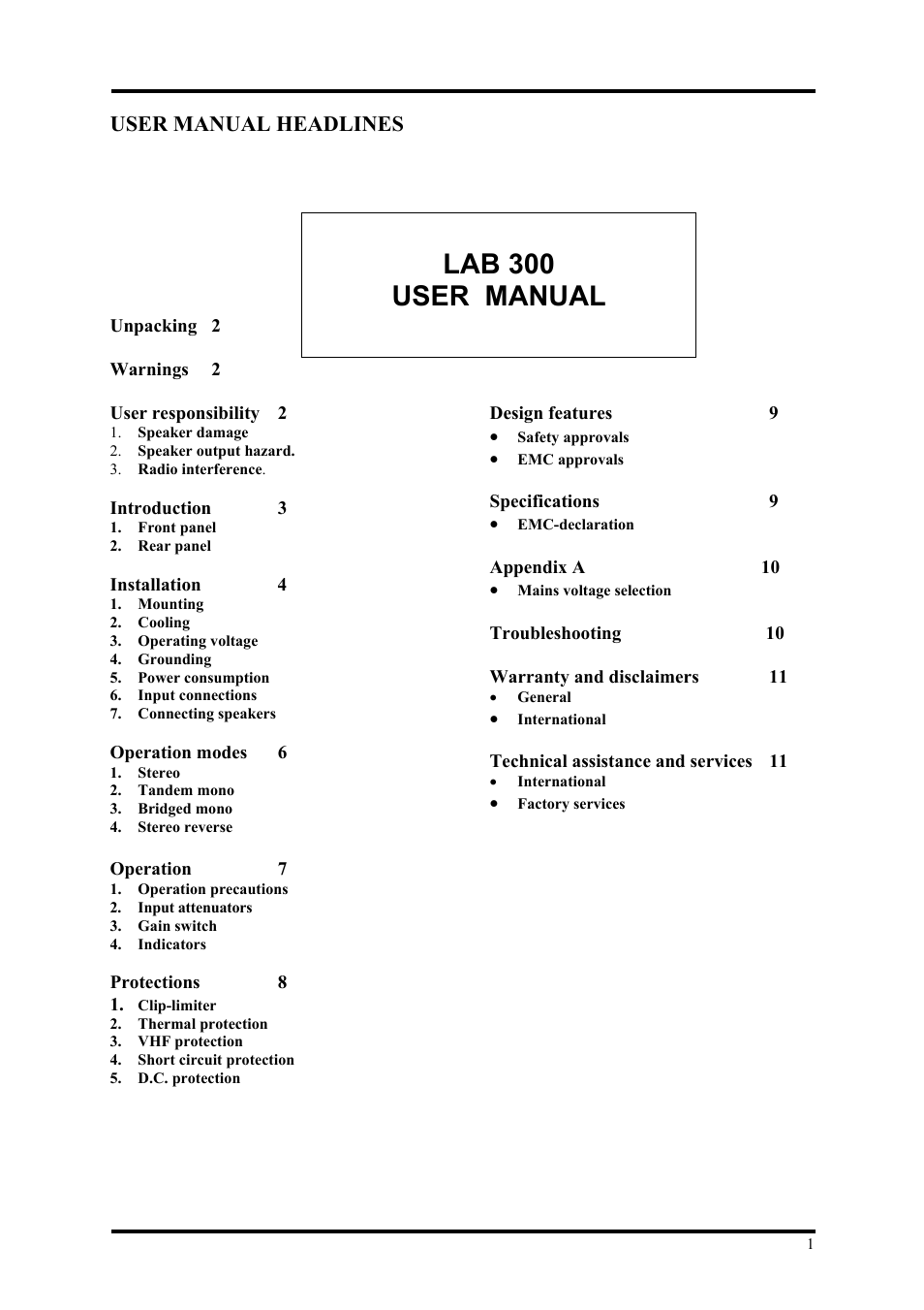 Lab.gruppen LAB 300 User Manual | 11 pages