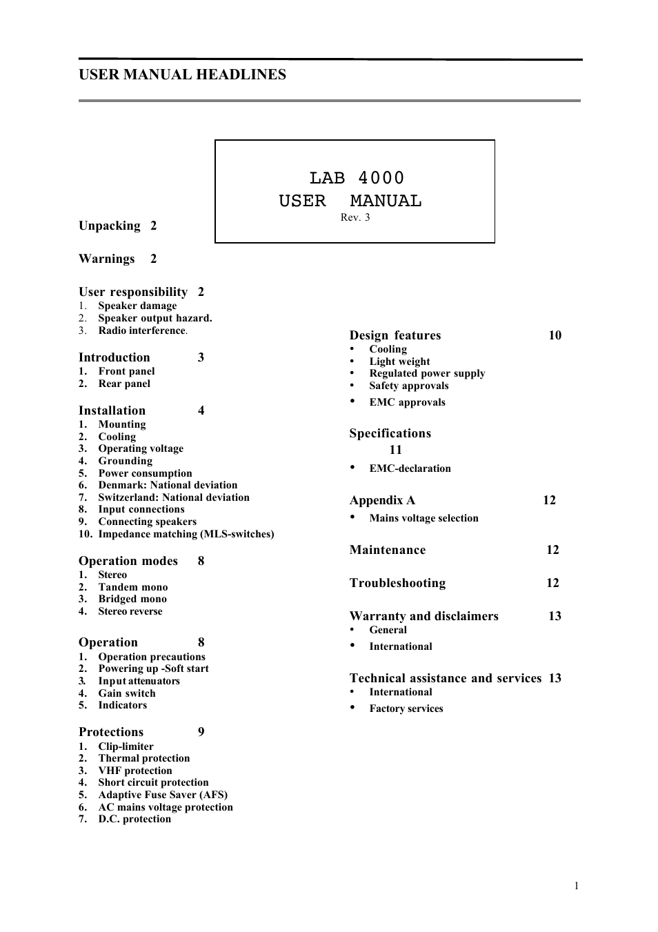 Lab.gruppen LAB 4000 User Manual | 13 pages