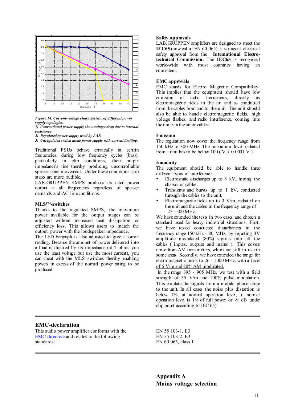 Emc-declaration, Appendix a mains voltage selection | Lab.gruppen LAB 4000 User Manual | Page 11 / 13