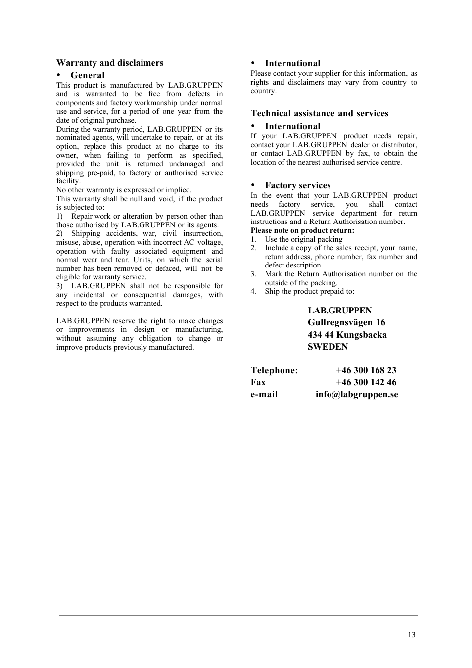 Lab.gruppen LAB 4000 User Manual | Page 13 / 13