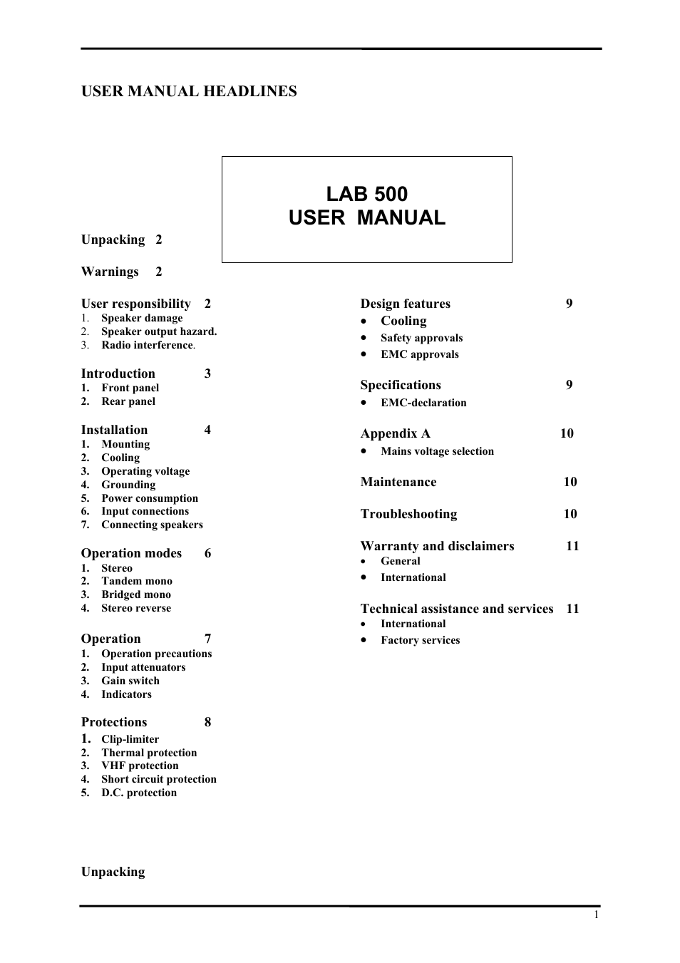 Lab.gruppen LAB 500 User Manual | 12 pages