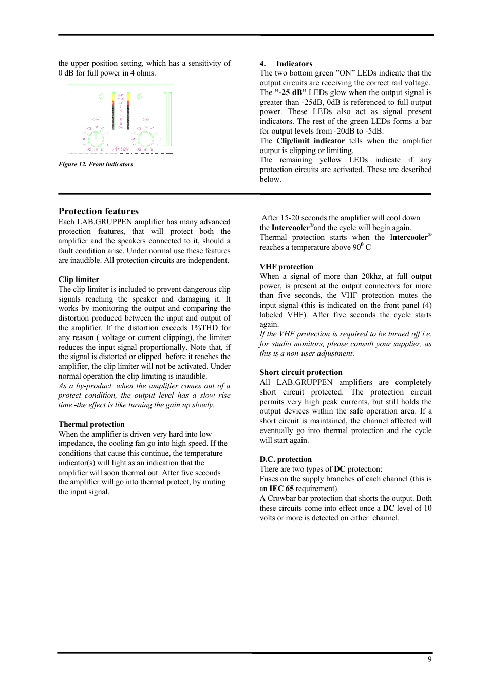 Protection features | Lab.gruppen LAB 500 User Manual | Page 9 / 12