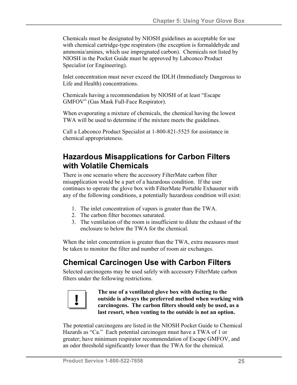 Chemical carcinogen use with carbon filters | Labconco XPert Weigh Boxes 5220331 User Manual | Page 29 / 55