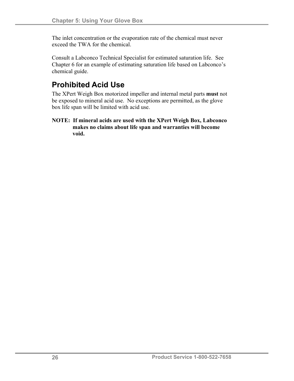 Prohibited acid use | Labconco XPert Weigh Boxes 5220331 User Manual | Page 30 / 55