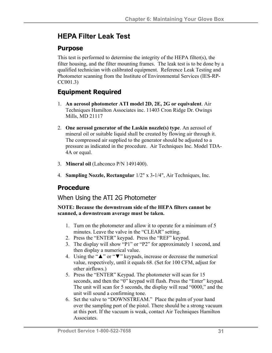 Hepa filter leak test | Labconco XPert Weigh Boxes 5220331 User Manual | Page 35 / 55