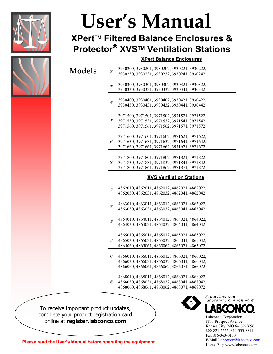 Labconco XVS Ventilation Stations 4865060 User Manual | 59 pages