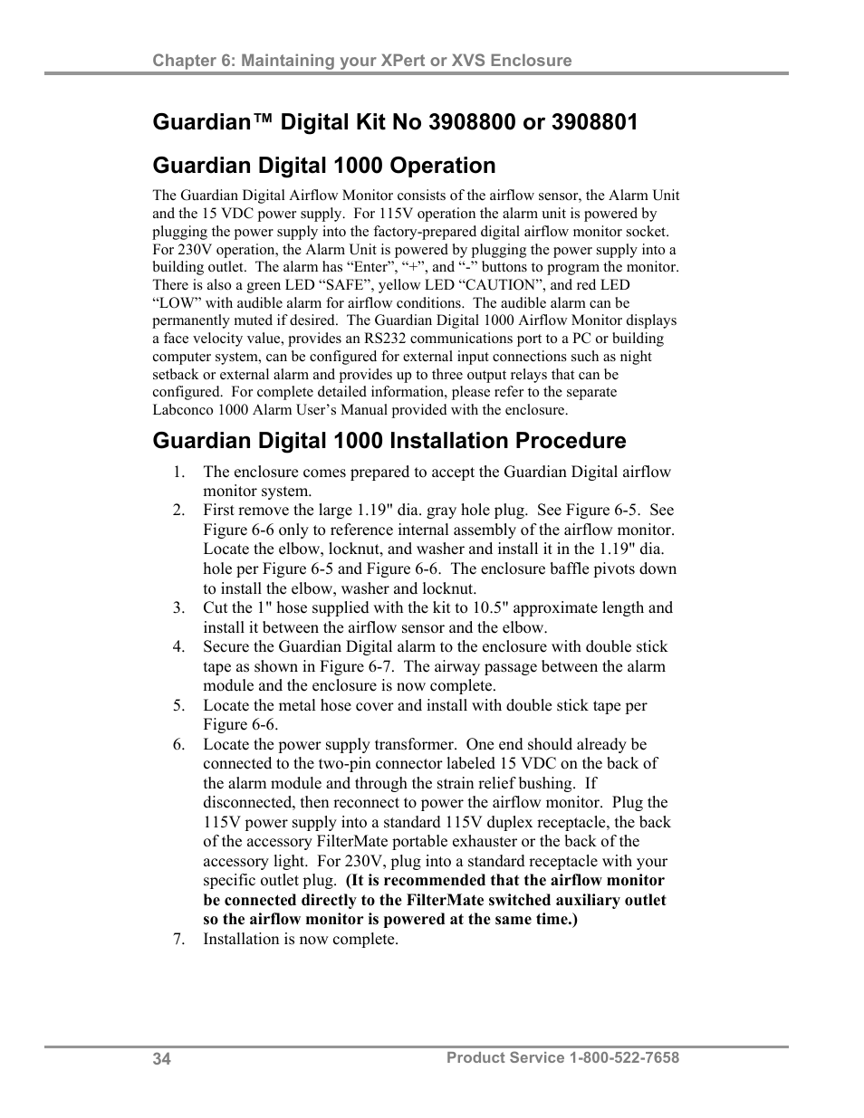 Guardian digital 1000 installation procedure | Labconco XVS Ventilation Stations 4865060 User Manual | Page 38 / 59