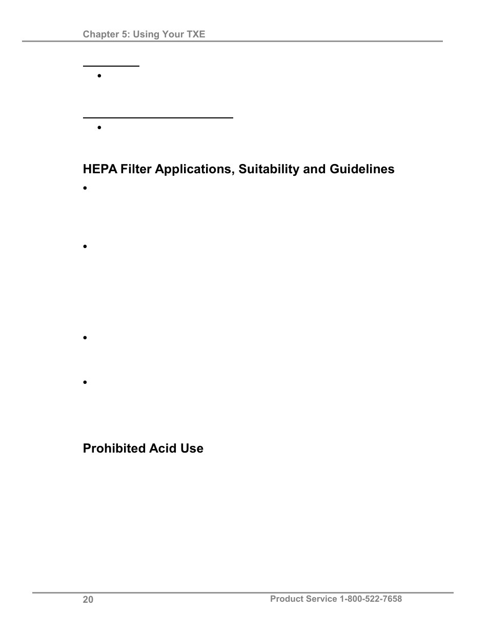 Prohibited acid use | Labconco TXE Tall XPerEnclosure 3892022 User Manual | Page 24 / 48