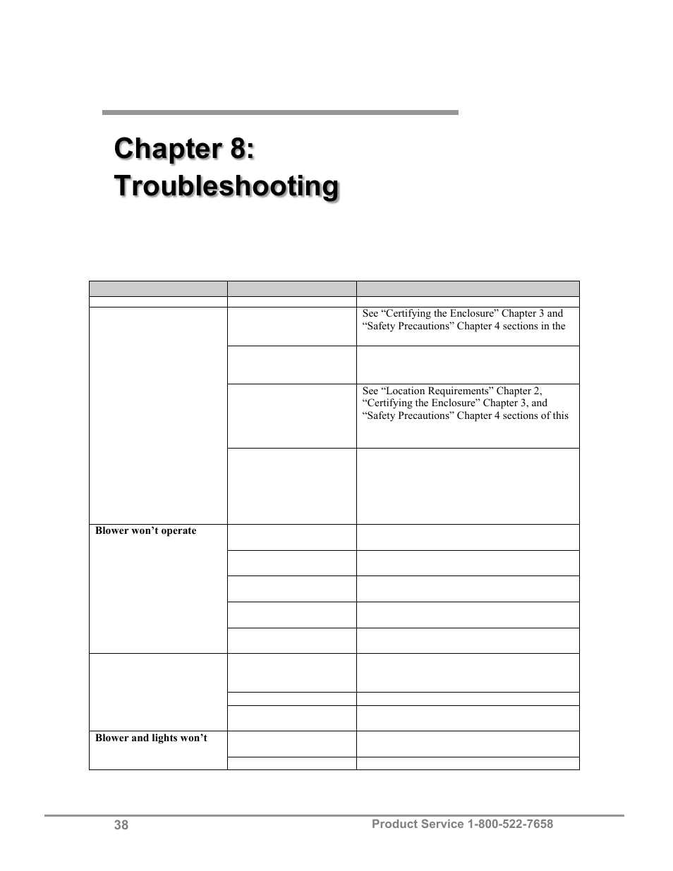 Chapter 8: troubleshooting | Labconco TXE Tall XPerEnclosure 3892022 User Manual | Page 42 / 48