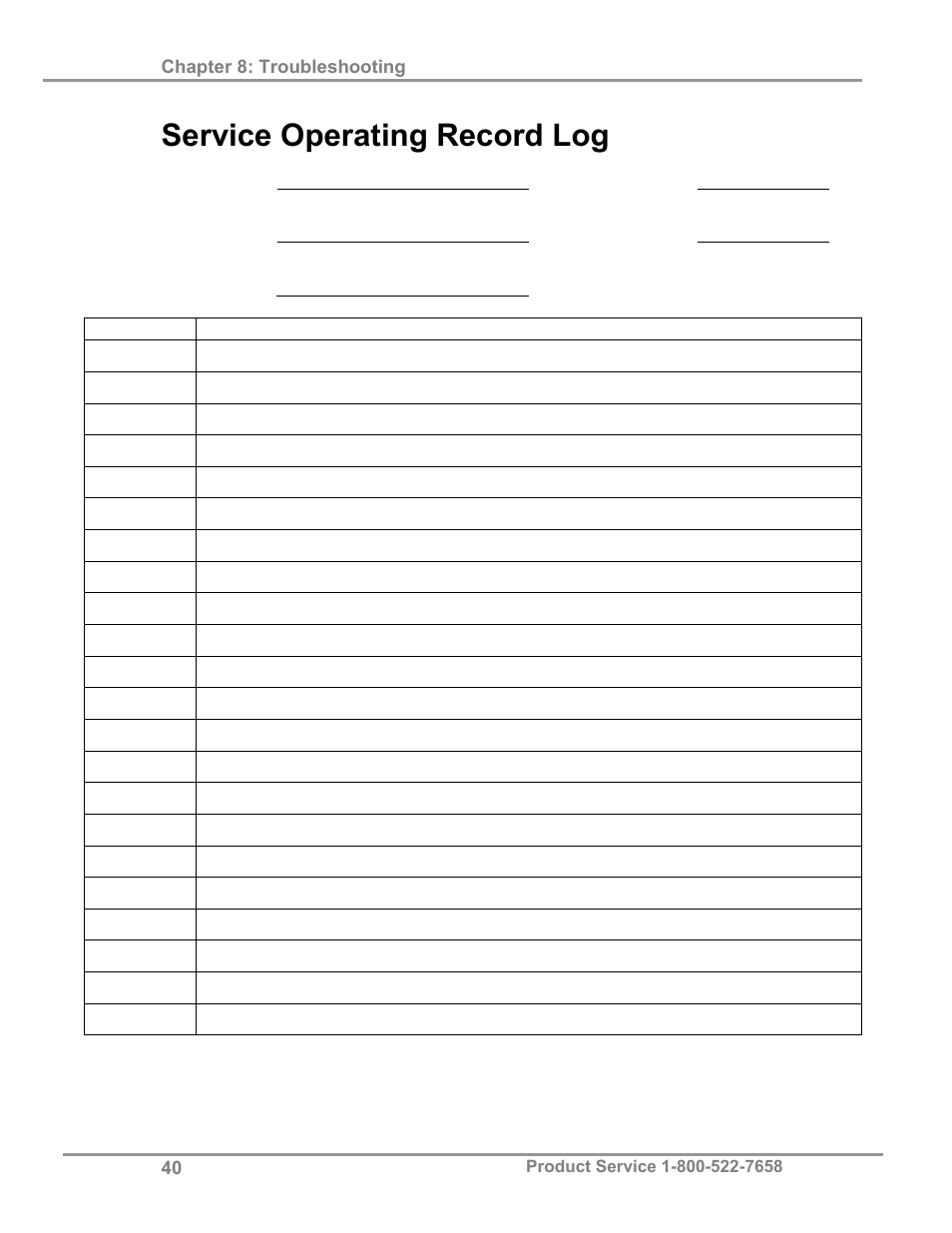 Service operating record log | Labconco TXE Tall XPerEnclosure 3892022 User Manual | Page 44 / 48