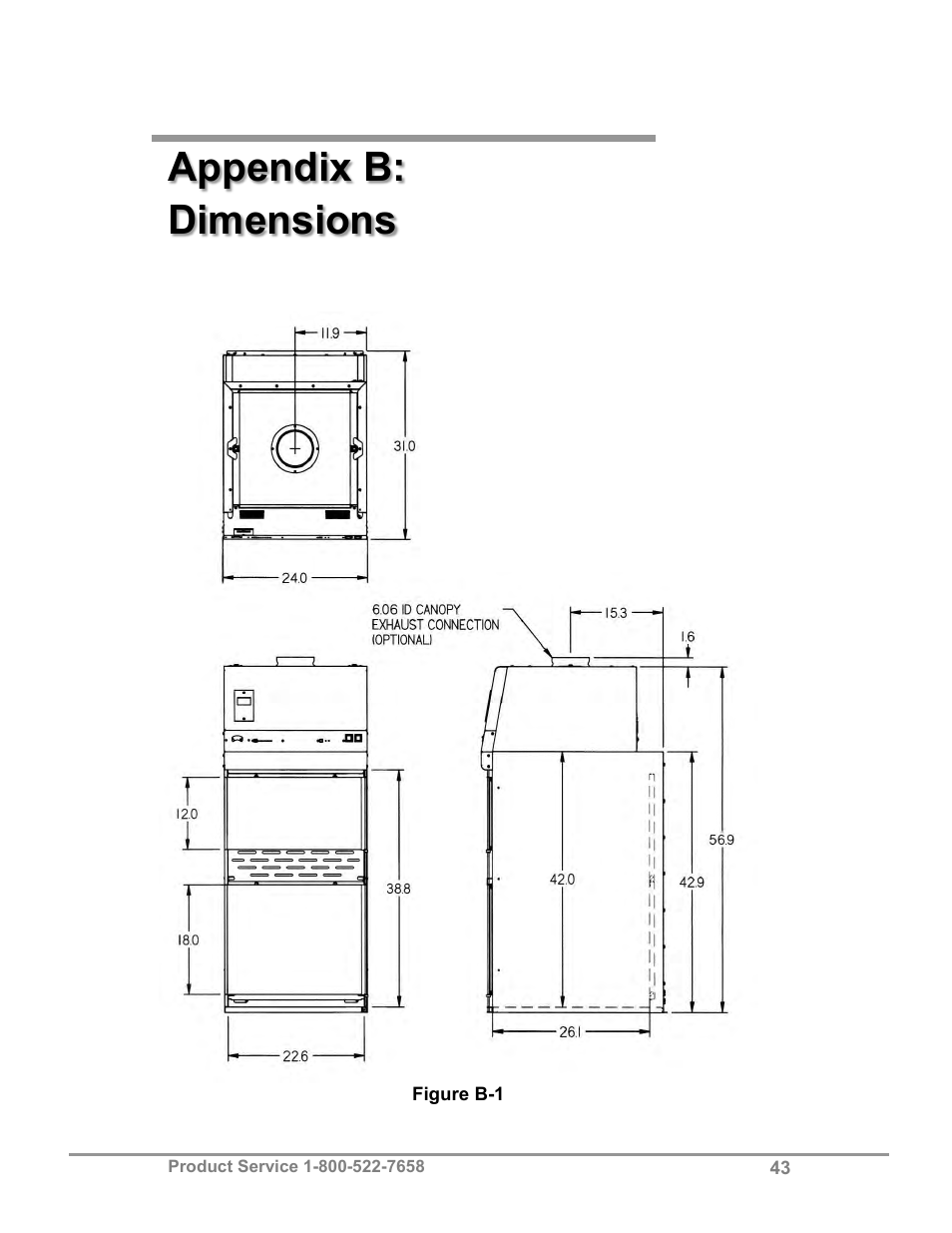 Appendix b: dimensions | Labconco TXE Tall XPerEnclosure 3892022 User Manual | Page 47 / 48