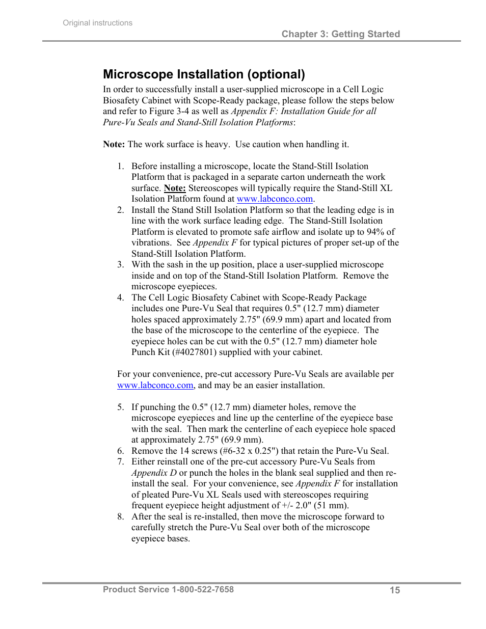 Microscope installation (optional) | Labconco Biological Safety Cabinets 34269 Series User Manual | Page 21 / 77