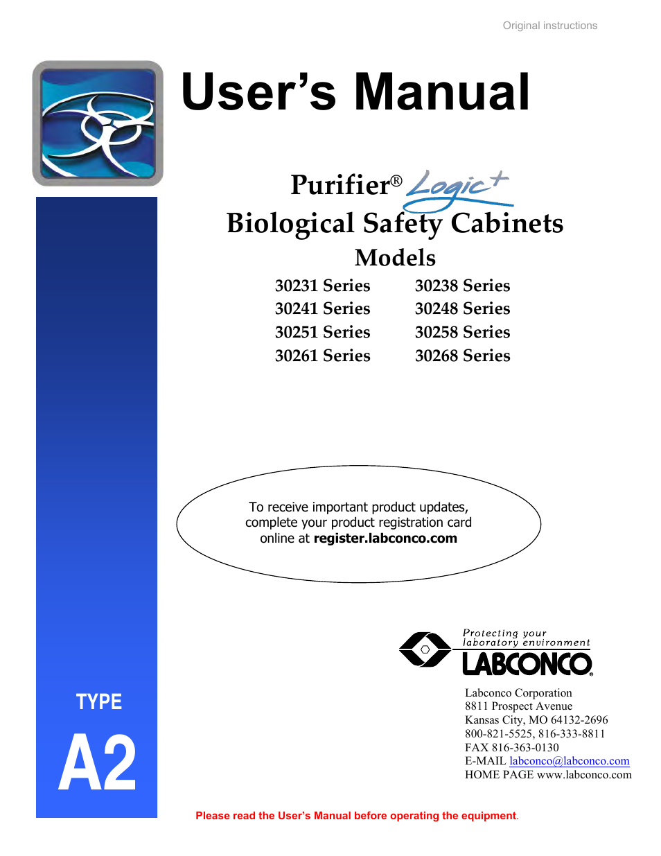 Labconco Biological Safety Cabinets 30268 Series User Manual | 61 pages