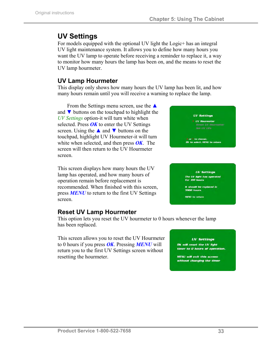 Uv settings | Labconco Biological Safety Cabinets 30268 Series User Manual | Page 39 / 61