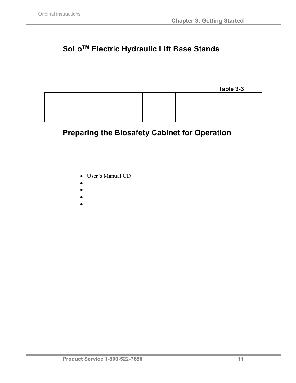 Solo, Electric hydraulic lift base stands, Preparing the biosafety cabinet for operation | Labconco Biological Safety Cabinets 30468 Series User Manual | Page 17 / 71