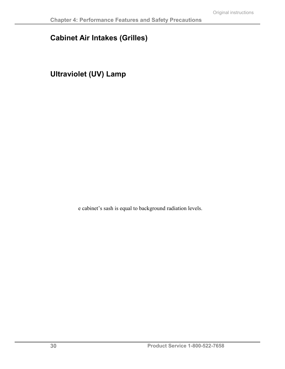 Cabinet air intakes (grilles), Ultraviolet (uv) lamp | Labconco Biological Safety Cabinets 30468 Series User Manual | Page 36 / 71