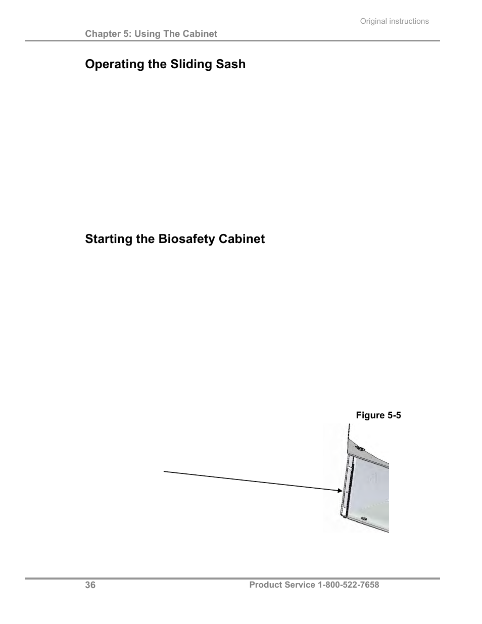 Operating the sliding sash, Starting the biosafety cabinet | Labconco Biological Safety Cabinets 30468 Series User Manual | Page 42 / 71