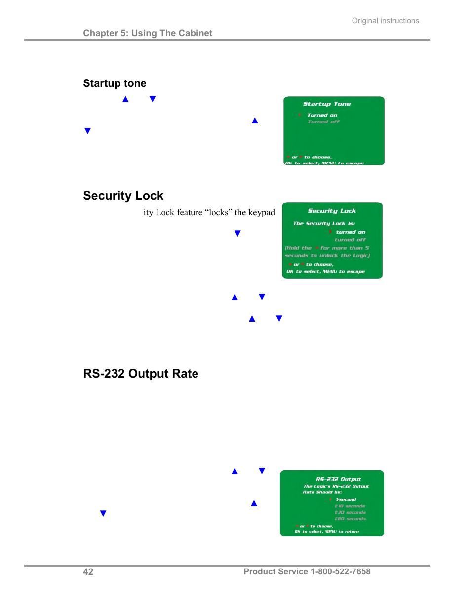 Security lock, Rs-232 output rate | Labconco Biological Safety Cabinets 30468 Series User Manual | Page 48 / 71