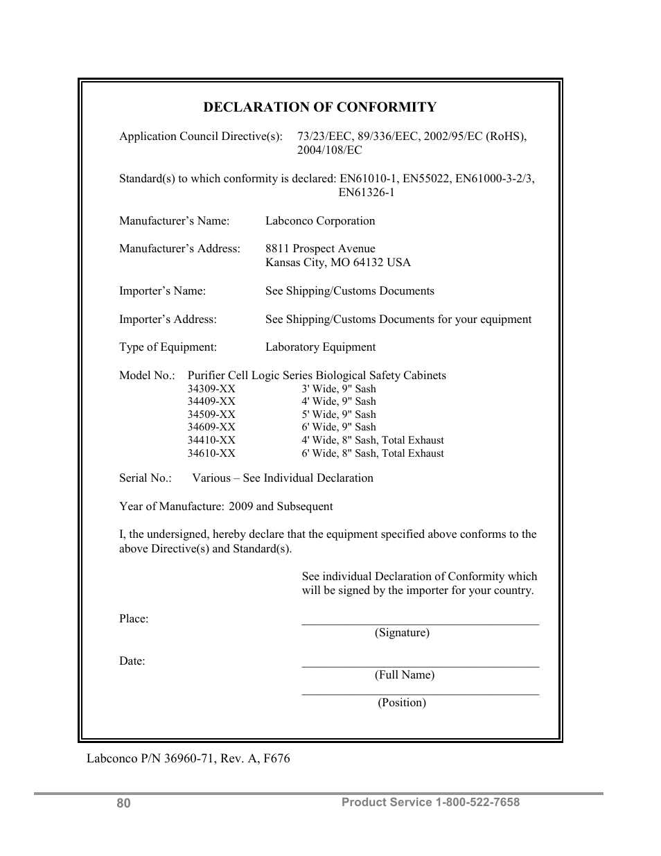 Labconco Biological Safety Cabinets 34609 Series User Manual | Page 85 / 85