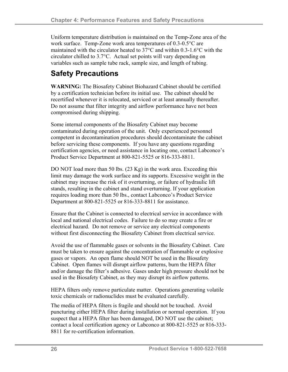 Safety precautions | Labconco Biological Safety Cabinets 34610 Series User Manual | Page 31 / 85