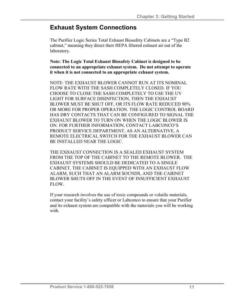 Exhaust system connections | Labconco Biological Safety Cabinets 34610 Series User Manual | Page 16 / 67