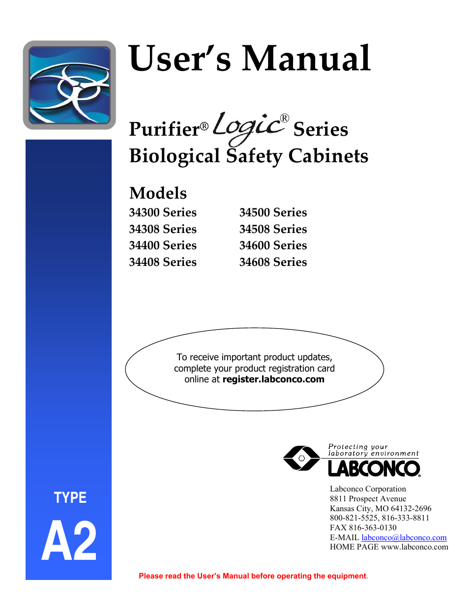 Labconco Biological Safety Cabinets 34608 Series User Manual | 69 pages
