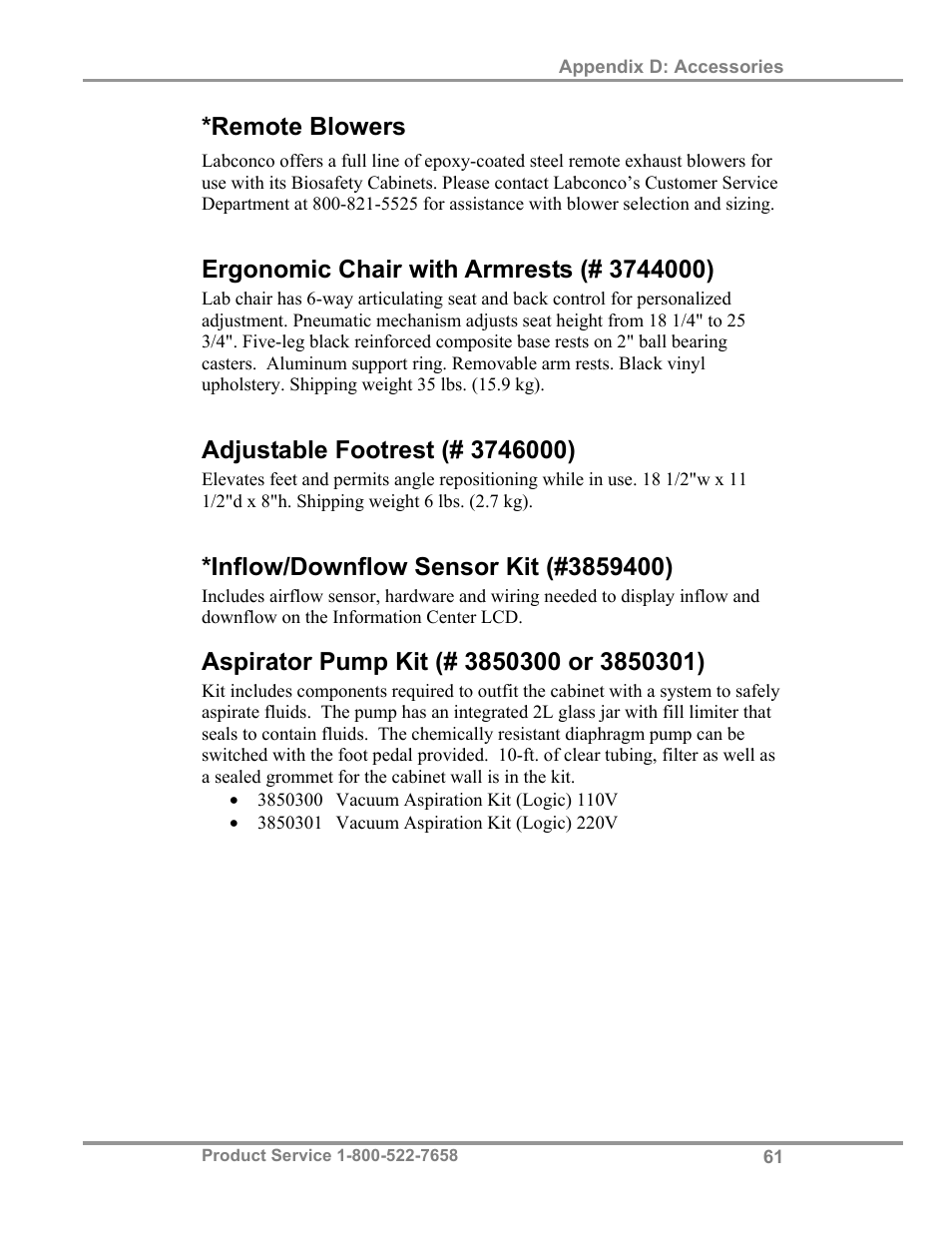 Remote blowers | Labconco Biological Safety Cabinets 34608 Series User Manual | Page 66 / 69