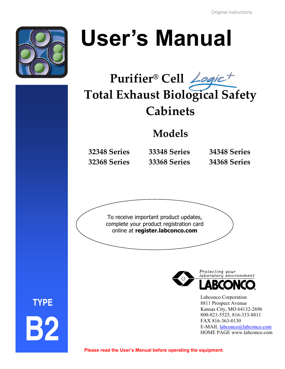 Labconco Total Exhaust Biological Safety Cabinets 34368 Series User Manual | 76 pages