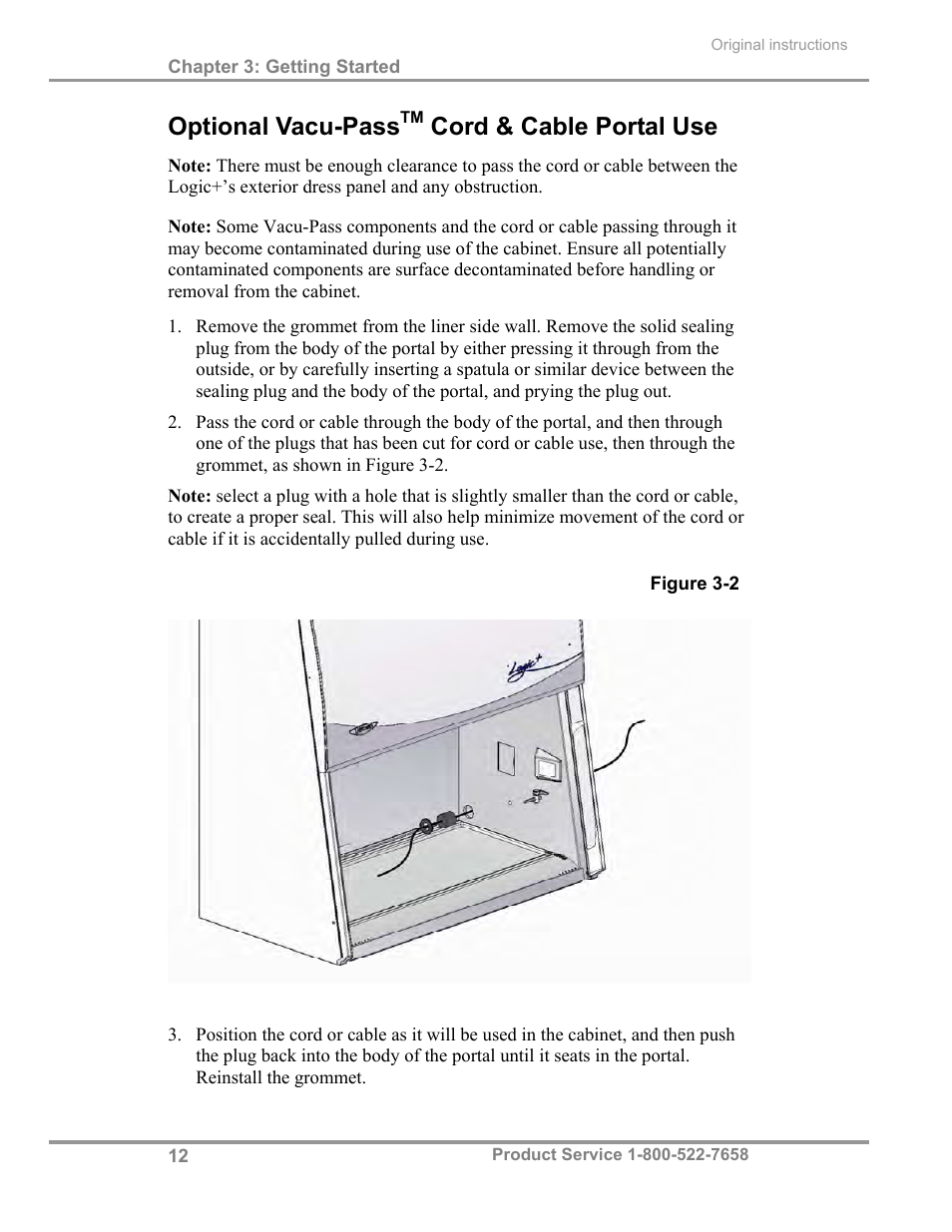 Optional vacu-pass, Cord & cable portal use | Labconco Total Exhaust Biological Safety Cabinets 34368 Series User Manual | Page 18 / 76