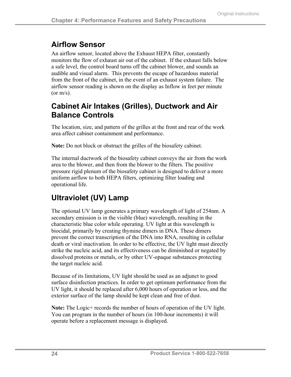 Airflow sensor, Ultraviolet (uv) lamp | Labconco Total Exhaust Biological Safety Cabinets 34368 Series User Manual | Page 30 / 76
