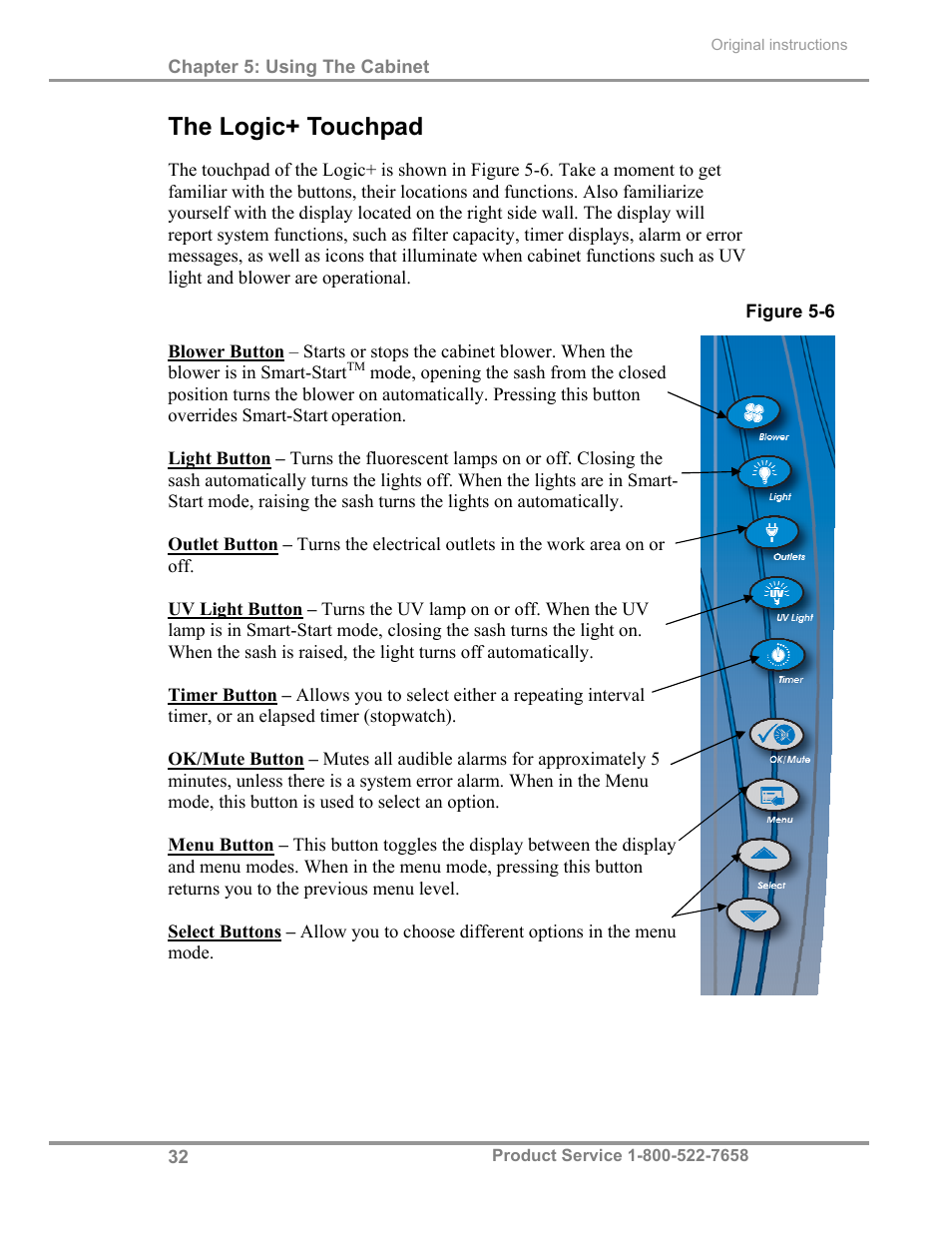 The logic+ touchpad | Labconco Total Exhaust Biological Safety Cabinets 34368 Series User Manual | Page 38 / 76