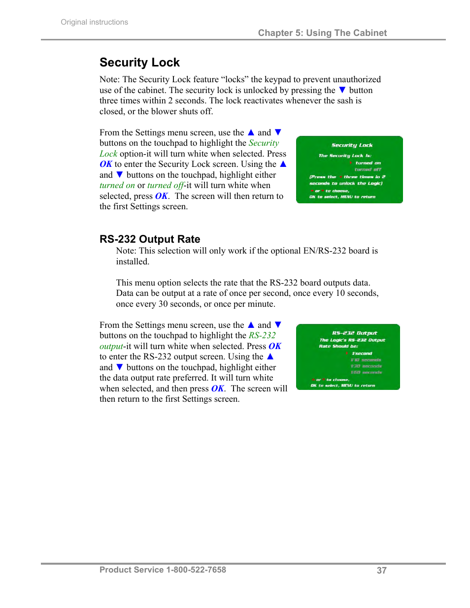 Security lock | Labconco Total Exhaust Biological Safety Cabinets 34368 Series User Manual | Page 43 / 76