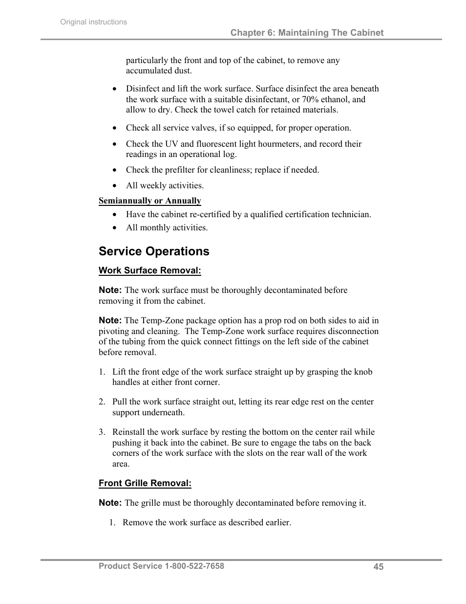 Service operations | Labconco Total Exhaust Biological Safety Cabinets 34368 Series User Manual | Page 51 / 76