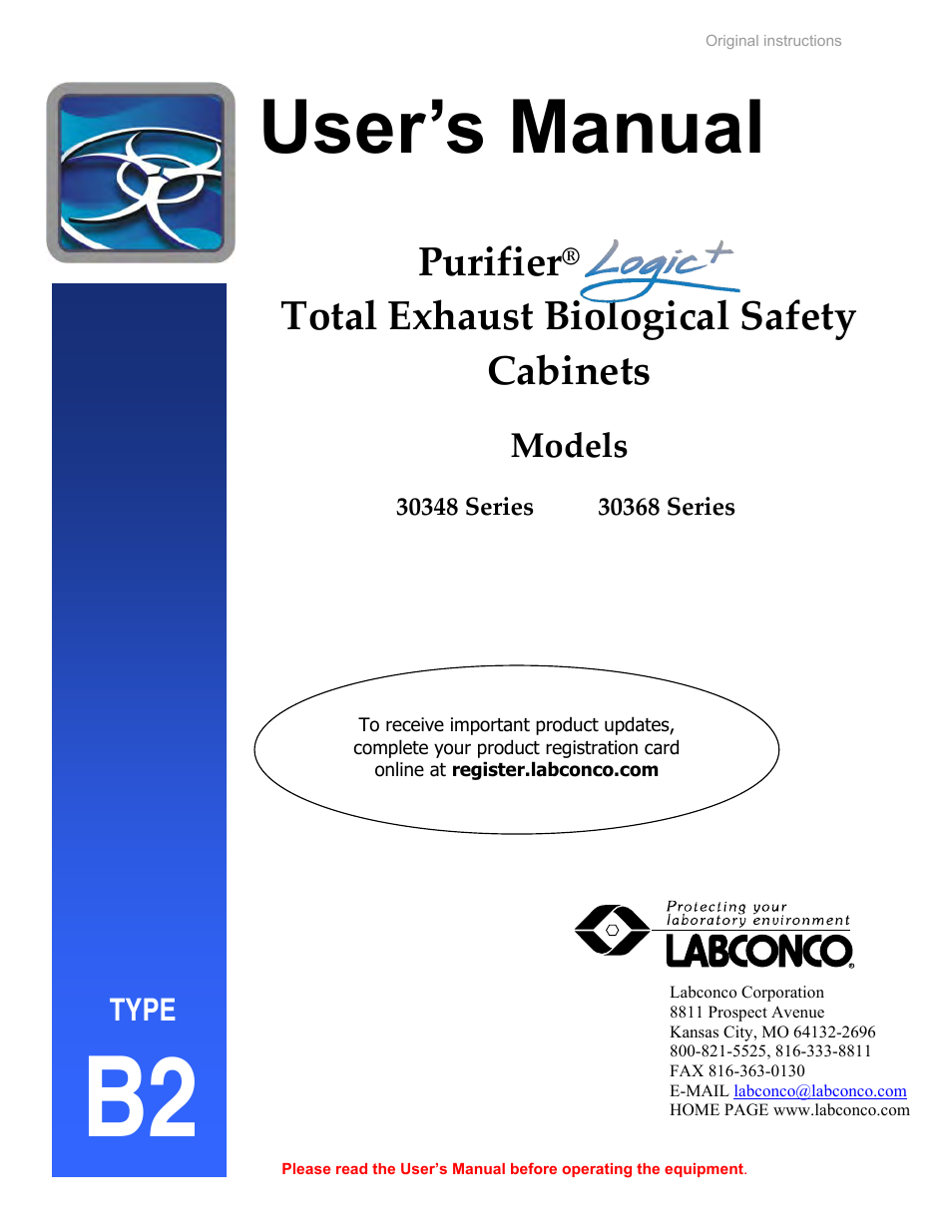 Labconco Total Exhaust Biological Safety Cabinets 30368 Series User Manual | 64 pages