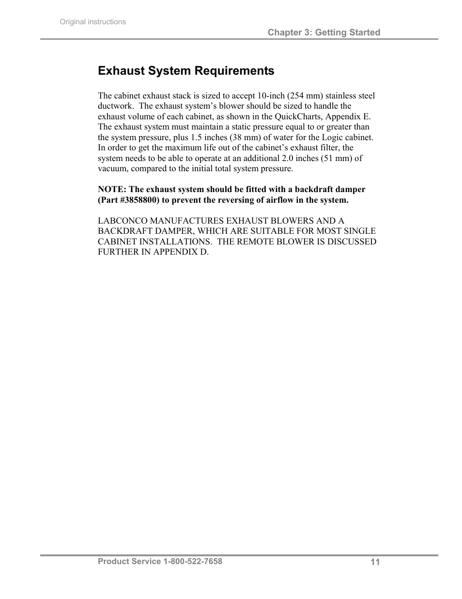 Exhaust system requirements | Labconco Total Exhaust Biological Safety Cabinets 30368 Series User Manual | Page 17 / 64