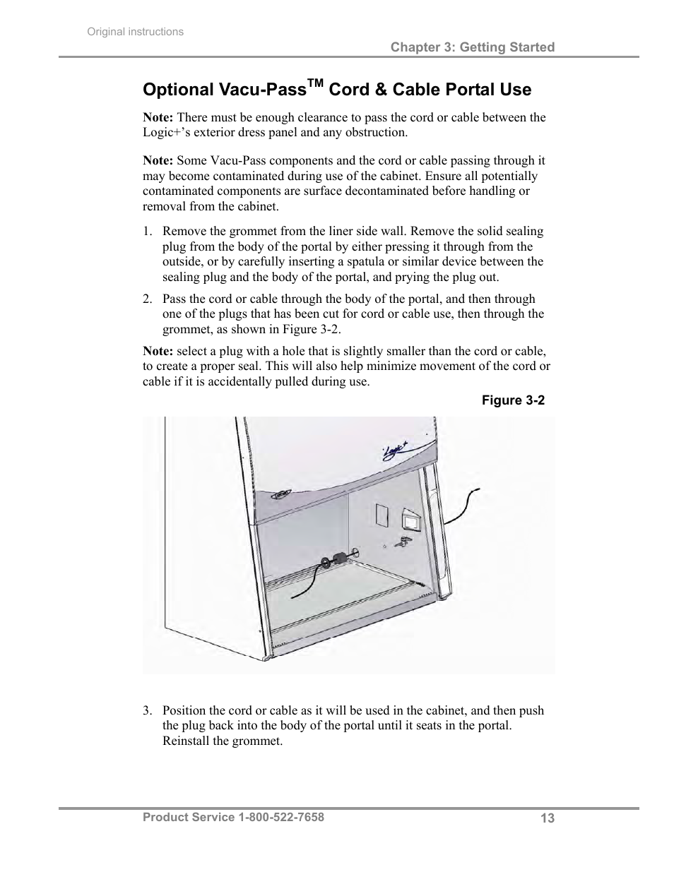 Optional vacu-pass, Cord & cable portal use | Labconco Total Exhaust Biological Safety Cabinets 30368 Series User Manual | Page 19 / 64