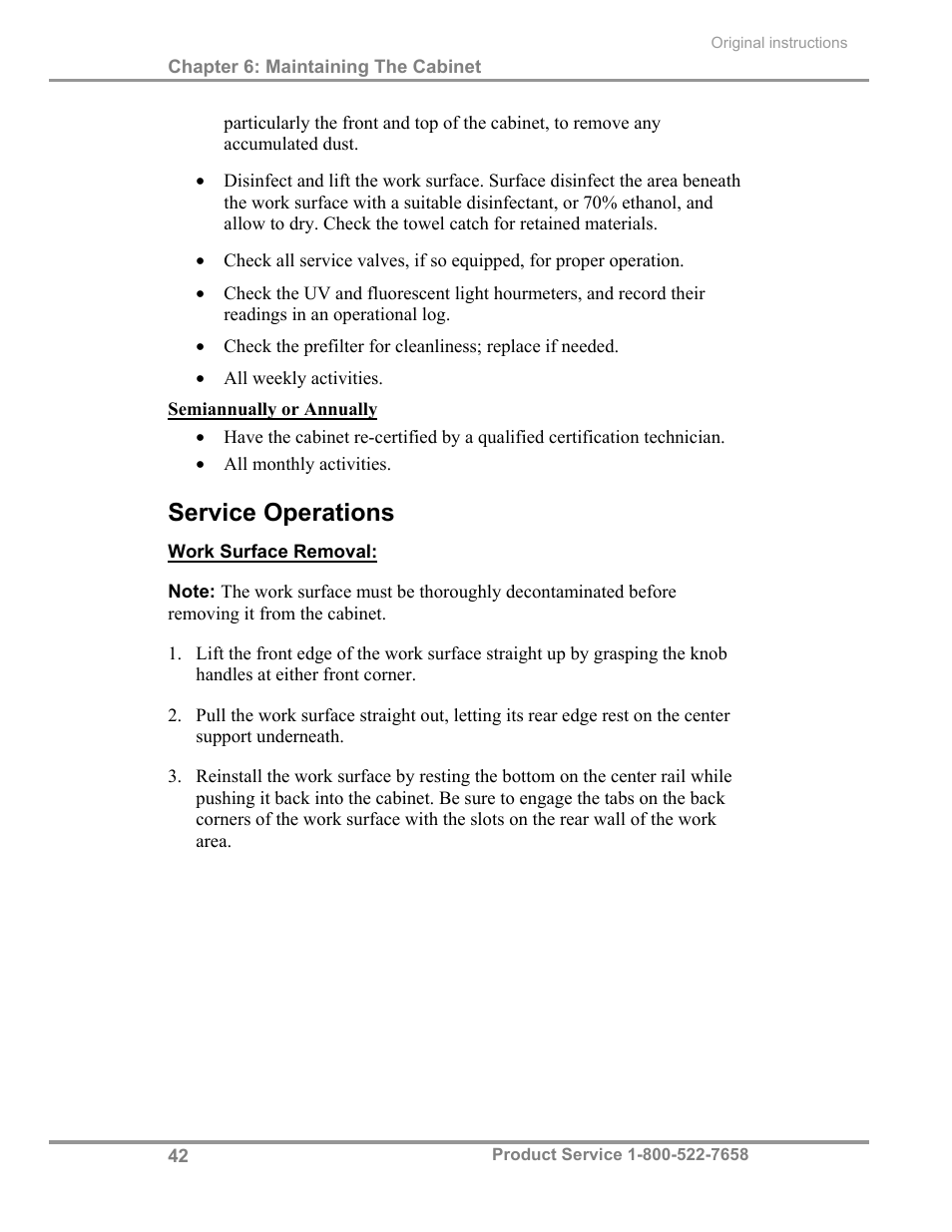 Service operations | Labconco Total Exhaust Biological Safety Cabinets 30368 Series User Manual | Page 48 / 64