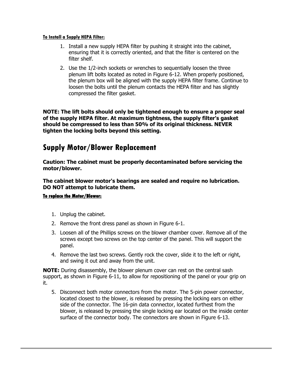 Supply motor/blower replacement | Labconco Type C1 Biosafety Cabinet Models 30468 User Manual | Page 103 / 155