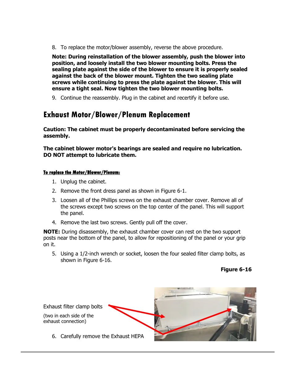 Exhaust motor/blower/plenum replacement | Labconco Type C1 Biosafety Cabinet Models 30468 User Manual | Page 105 / 155