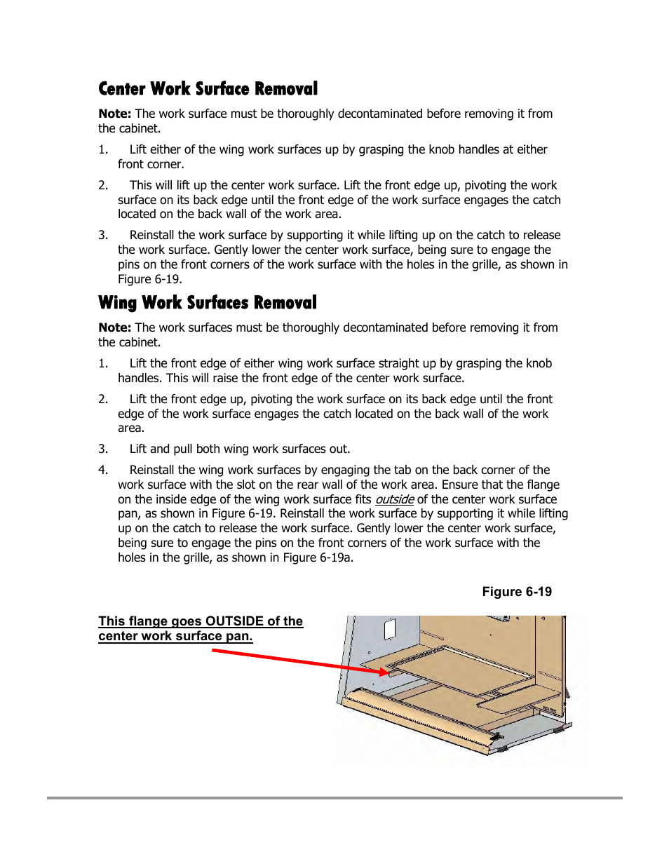Center work surface removal, Wing work surfaces removal | Labconco Type C1 Biosafety Cabinet Models 30468 User Manual | Page 107 / 155