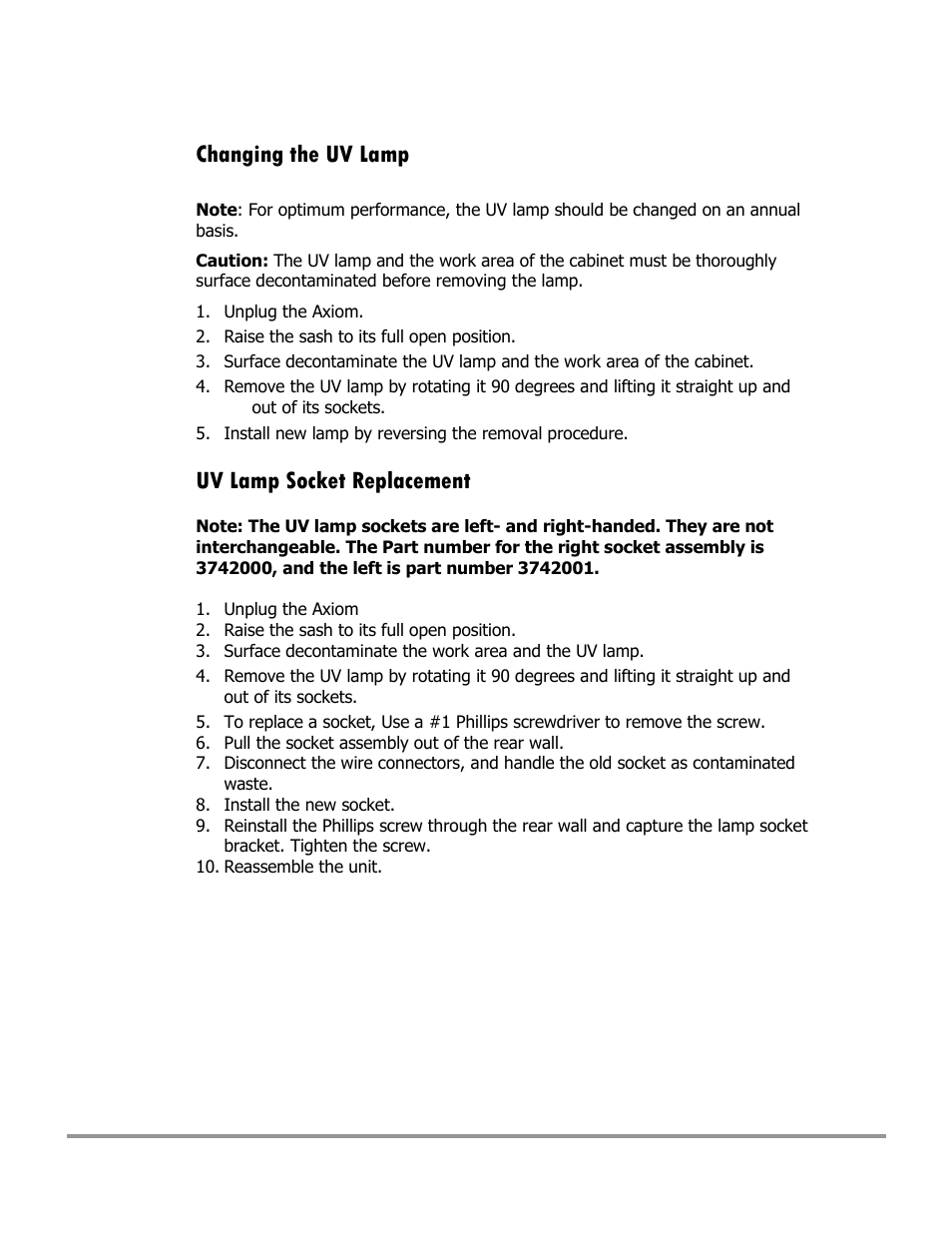 Changing the uv lamp, Uv lamp socket replacement | Labconco Type C1 Biosafety Cabinet Models 30468 User Manual | Page 115 / 155
