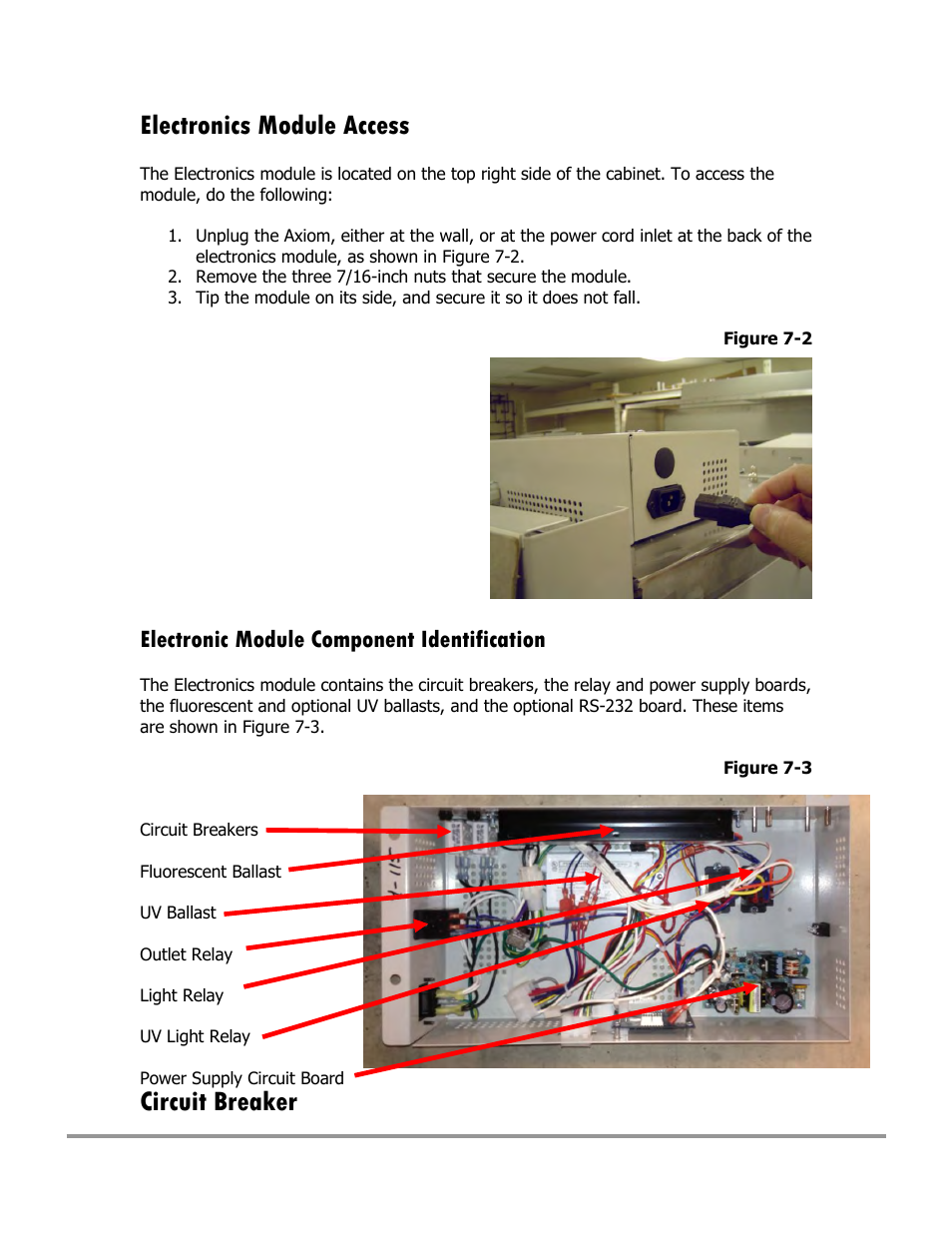 Electronics module access, Circuit breaker, Electronic module component identification | Labconco Type C1 Biosafety Cabinet Models 30468 User Manual | Page 116 / 155