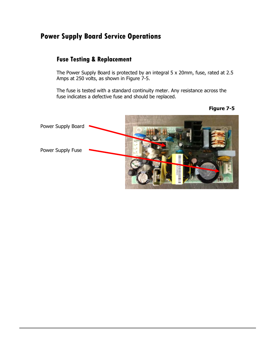 Power supply board service operations, Fuse testing & replacement | Labconco Type C1 Biosafety Cabinet Models 30468 User Manual | Page 119 / 155