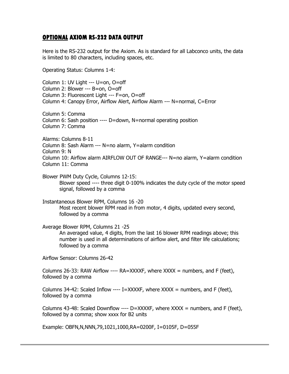 Optional axiom rs-232 data output | Labconco Type C1 Biosafety Cabinet Models 30468 User Manual | Page 142 / 155