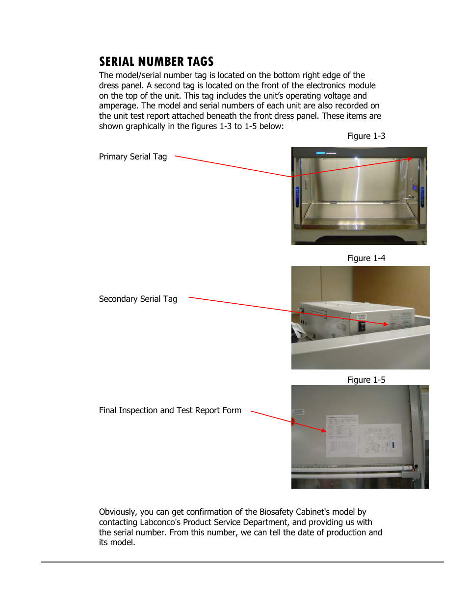 Serial number tags | Labconco Type C1 Biosafety Cabinet Models 30468 User Manual | Page 25 / 155