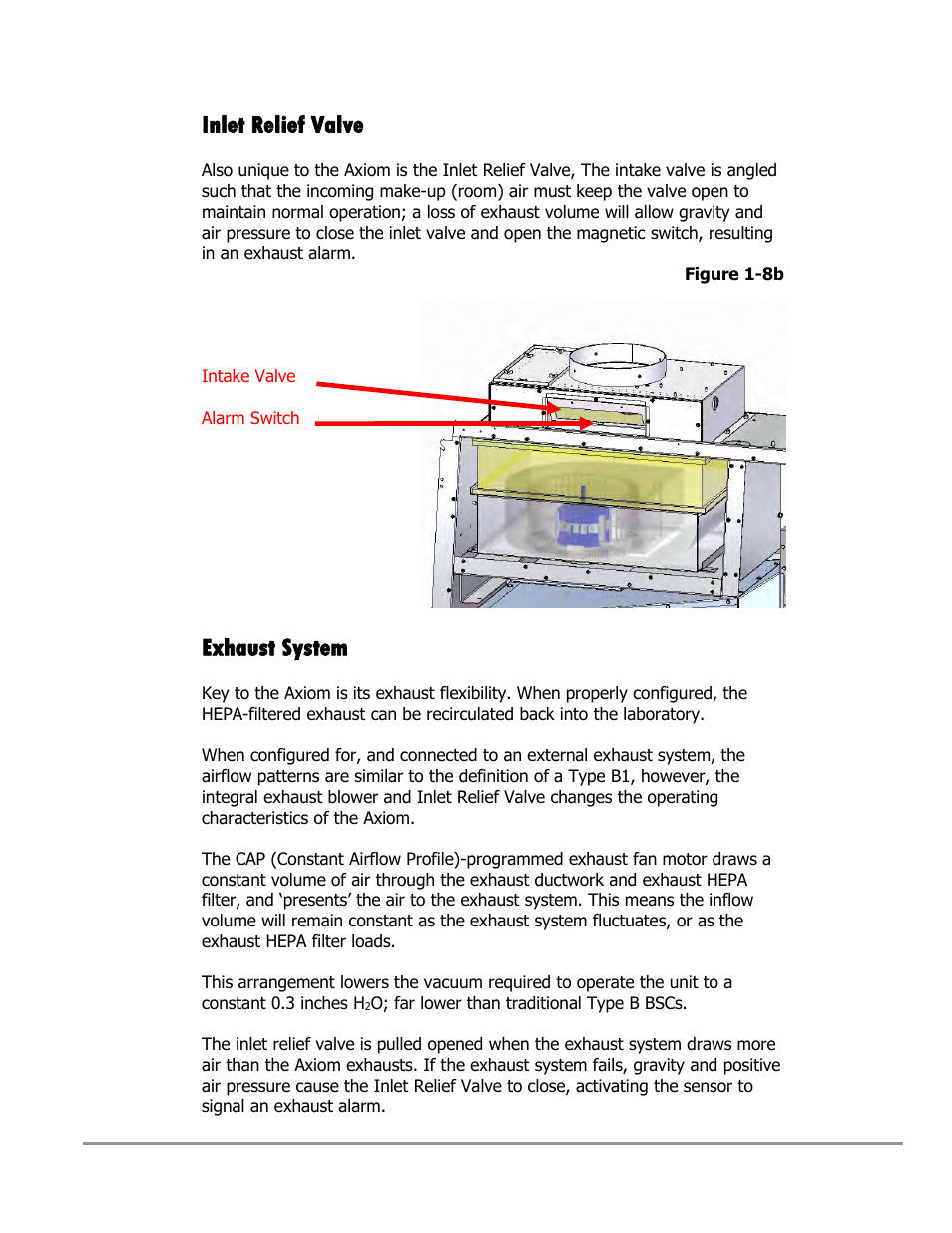 Inlet relief valve, Exhaust system | Labconco Type C1 Biosafety Cabinet Models 30468 User Manual | Page 31 / 155