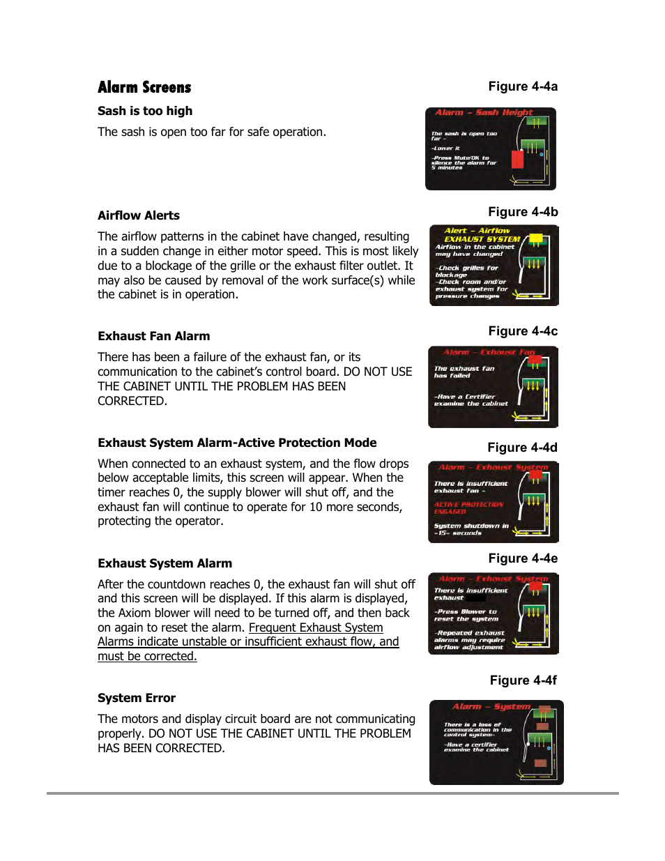 Alarm screens | Labconco Type C1 Biosafety Cabinet Models 30468 User Manual | Page 63 / 155